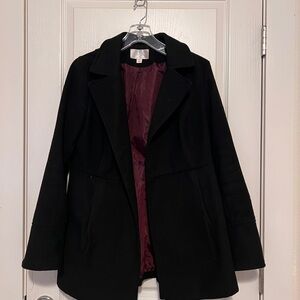 Xhilaration Black Pea Coat with Burgundy Lining